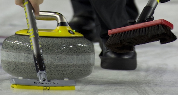 Las Vegas Nevada, Jan17, 2016.World Financial Group Continental Cup of Curling 2016.Team North America skip Kevin Koe, lead Ben Hebert, second Brent Laing, ( Canada) Curling Canada/ michael burns photo